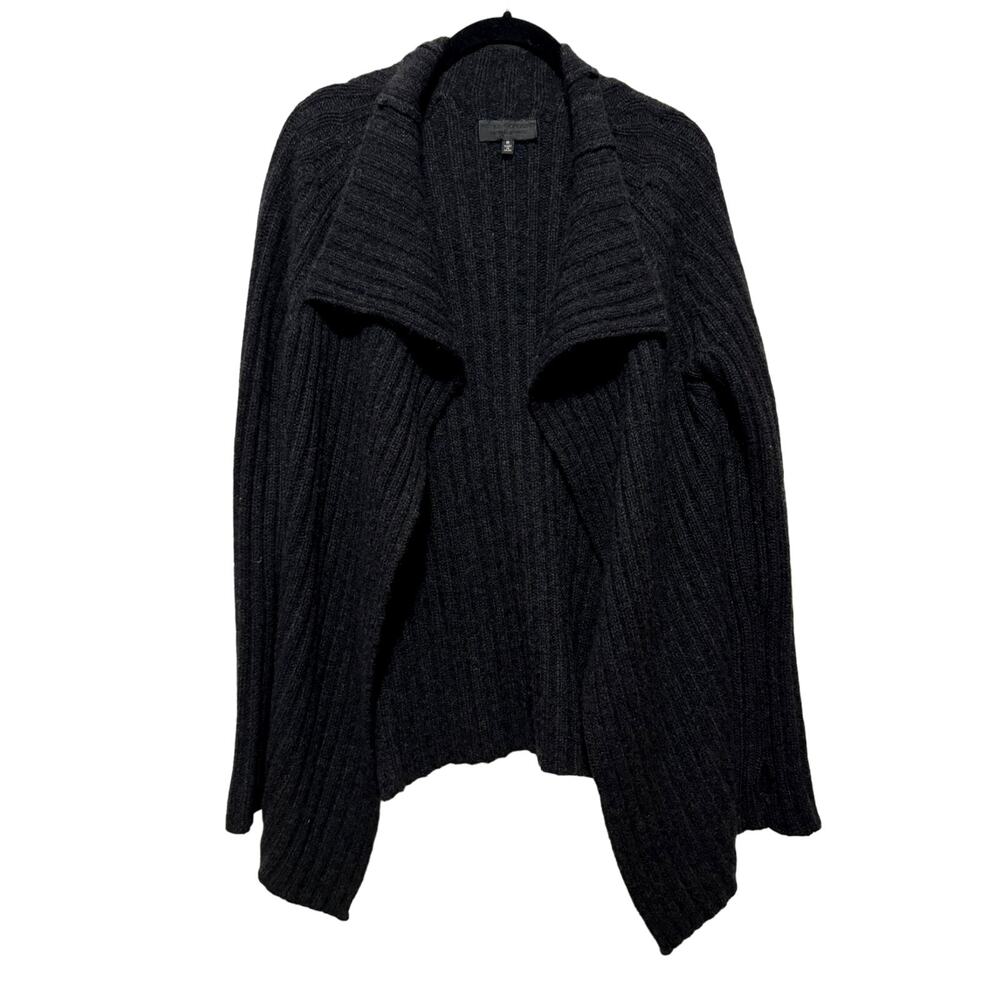 Nili Lotan Dark Grey Cashmere Open Front Asymmetrical Ribbed Sweater